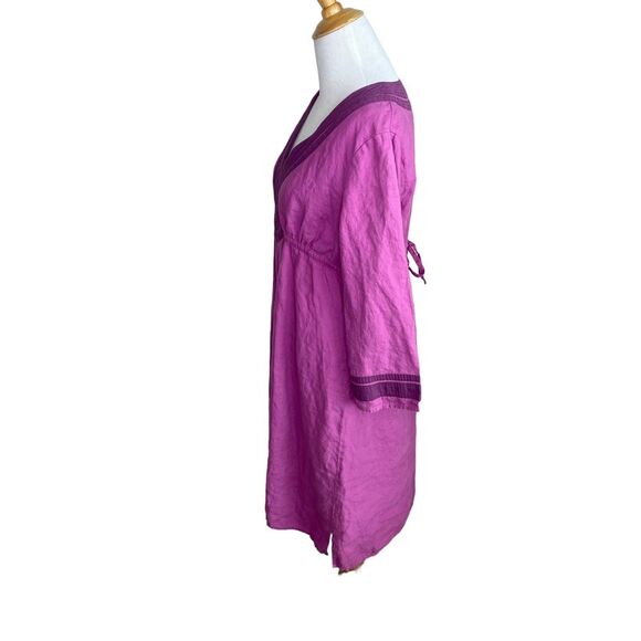 Athleta  Lanai  Linen V Neck Dress Purple Tunic Nature Beach Lagenlook Sz Small - Picture 2 of 9